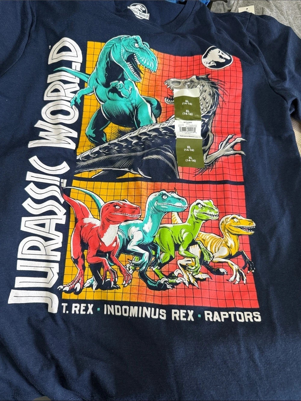 Jurassic World T-Rex and Raptors Grid Graphic Tee